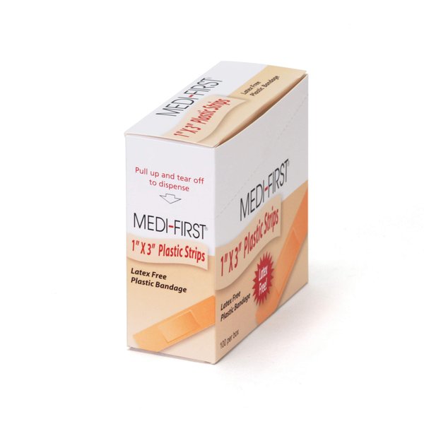 Medi-First 60033 Plastic Strip Bandages, 1" x 3", Box of 100