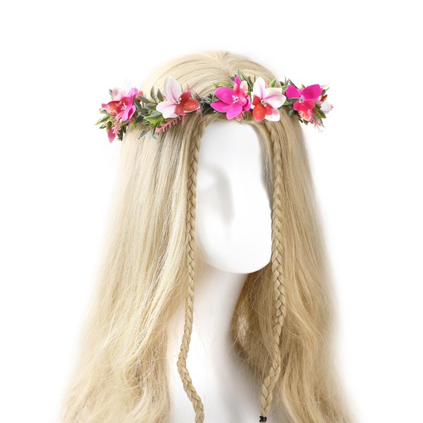 KorViSHOW Pink Tropical Flower Crown - Orchid Floral Headband Handmade Headpiece Renaissance Hair Accessories for Women Maternity Girl Halloween Carnival Wedding Cosplay