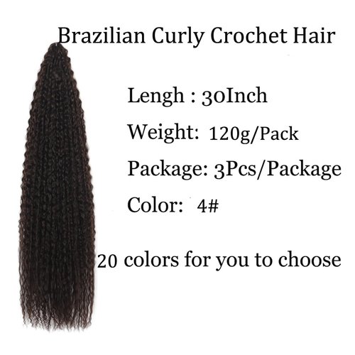 Brazilian Curly Braids Crochet Twist Hair 30inches 3Packs Afro Kinky Curly Braiding Hair Extensions Deep Curly Crochet Hair Synthetic Water Wave Braid Hair(30Inch,4#)