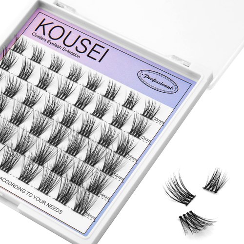 KOUSEI DIY Lash Individual False Eyelashes Extension 48 Clusters Eyelash 3D curl Lashes Cat Eye Fake Lashes Natural Look Soft Wispy Lashes (48pcs 10-16mm)