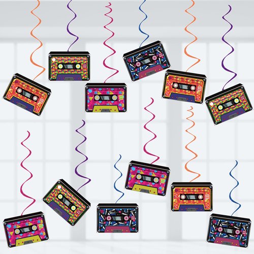 80s Party Decorations Retro 1980s Hip Hop Music Party Hanging Swirls, Assembled and Ready to Use, Retro Radio Hip Hop Theme Party Decor Supplies 24pcs Party Streamers Cassette Tape Party Decor Banner