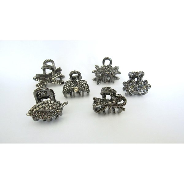 Generic Small dark silver metal hair claw clip with crystals stocking stuffer gifts (Pattern: 2), 1 Count (Pack of 1)