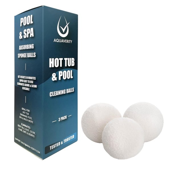 AQUAVERITY Hot Tub Scum Absorber Balls - Effective 3 Inch Floating Scum Balls for Spas, Hot Tub, Pools to Remove Oil and Foam - Easy-to-Use, Reusable, Eco-Friendly Spa and Hot Tub Accessories