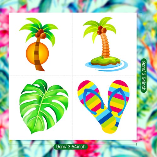 Konsait Summer Beach Pool Hawaiian Luau Themed Temporary Tattoos for Adults, 96 Assorted Tropical Tattoos, Tropical Party Decoration Supplies, Birthday Party Bag Filler, Party Favors