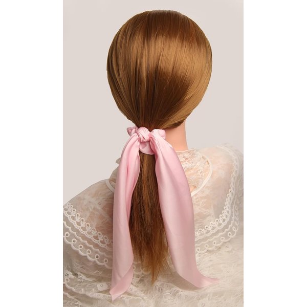 2 PCS Hair Scarf Scruncheis for Women Knotted Bow Hair Ties Elastic Bands Satin Hair Ribbon Scrunchy Red Ponytail Holder for Women and Girls (Pink)