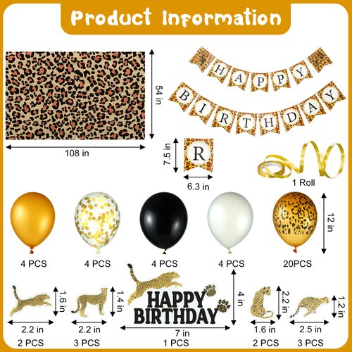 51 Pieces Cheetah Birthday Decorations Including Cheetah Birthday Banner Cheetah Theme Balloons Leopard Cake Topper Safari Animal Print Tablecloth and Ribbon for Baby Shower Party Supplies