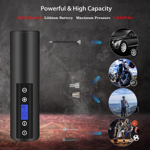 150 PSI Tire inflator portable air compressor with LCD Display Emergency LED Light Rechargeable Li-ion Batteryd Electric Cordless Air Pump for Cars, Motorbikes, Balls, Swim rings and All Bicycles
