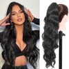 Vexwig Ponytail Extension Long Curly Wavy Claw Clip in Ponytail Hair Extensions Curly Pony Tail Natural Wavy Synthetic Hair piece for Women, (Natural Black 1B#)