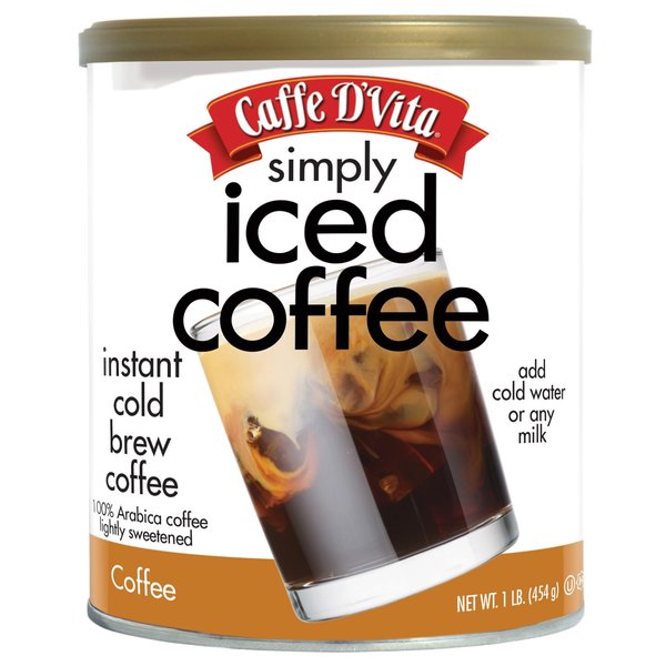 Caffe D’Vita Simply Iced Coffee - 100% Colombian Arabica Instant Mix, Latte Mix, Low Calorie Iced Coffee, Lightly Sweetened, Dairy Free, Instant Coffee Drink - 1 Lb Can