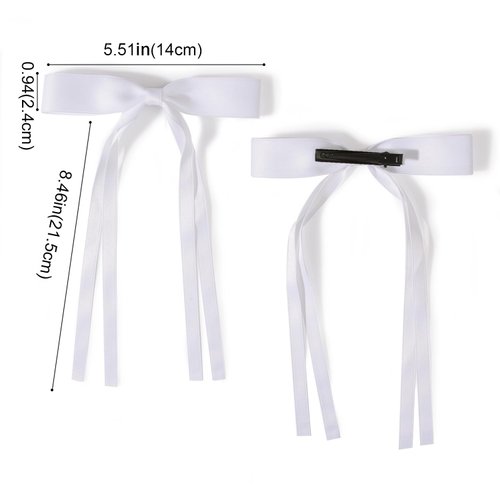 Parcce 4 PCS Tassel Ribbon Bowknot Hair Clips With Long Tail for Women Girl Teens Kids, Solid Holder Fashion Bow Bowknot Hair Accessories Headwear Barrettes Claw(Black&White)