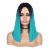 HANNE Ombre Black to Teal Blue Wig Short Straight Hair Blue Bob Wigs for Women Bluish Green Wig Shoulder Length Navy Wig for Daily or Party Hair Replacement Wig (Teal Blue Wig)