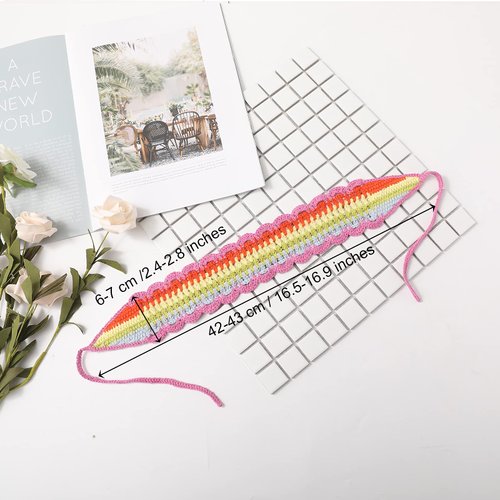 Crochet Headband Women Floral Hairband - 3PCS Daisy Floral Elastic Handmade Crochet Head Wrap Bohemian knit Headband for Women and Girls(Rainbow+Beige+Dark Coffee)