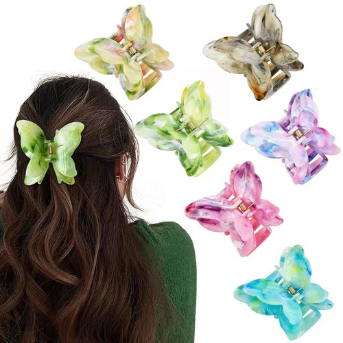 ZGONOUY 6Pcs Butterfly Hair Clips for Women Claw Clips - Double Layer Textured Butterfly Claw Clips, 2.5in Butterfly Clips, Cute Hair Clips Girls Hair Clips Butterfly Hair Accessories (Candy Colour)