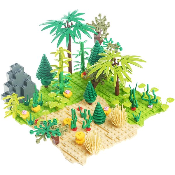 Hayder Jungle Trees Plants Building Blocks with Baseplates, Botanical Parts Leaf Flower Forest Plants Pieces Garden Scenery Building Bricks Toys Compatible with All Major Brands