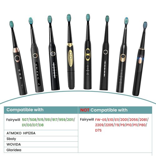 Electric Toothbrush Replacement Heads x5 Compatible with Fairywill FW-507/508/551/917/959, FW-D1/FW-D3/FW-D7/FW-D8, YUNCHI Y1 - Black