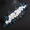 Kercisbeauty Rhinestones Beads White Flower Statement Hair Comb for Wedding Brides Bridesmaid Women Girls Special Ocaasion Jewelry (Sky)