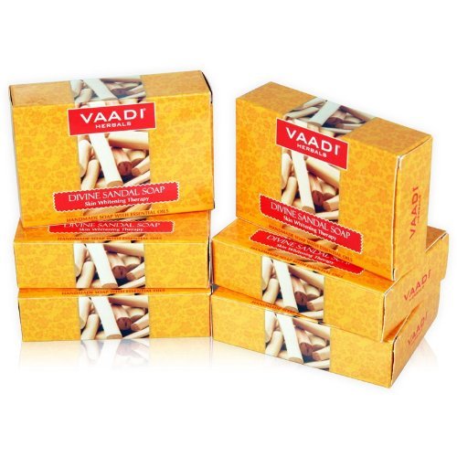 Vaadi Herbals Sandalwood Oil Bar Soap - Handmade Herbal Soap with 100% Pure Essential Oils - ALL Natural - Each 2.65 Ounces - Pack of 6 (16 Ounces)