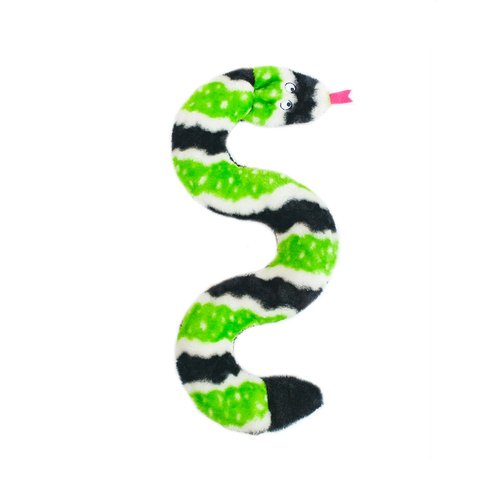 ZippyPaws Snake No Stuffing Plush Dog Toy (Green, Sidewinder (4 squeakers))