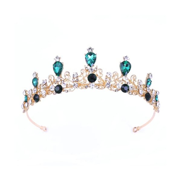 YOVECATHOU Rhinestone Princess Tiara Hair Band Bridal Wedding Prom Crown Headband For Little Girl Big Kid Costume Party Accessories (Green)