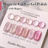 Double Rhythm Jelly Glass Cat Eye Gel Polish with Magnet 15ML Holographic Glitter Shimmer Translucent Sheer Color Magnetic Nail Polish Salon DIY at Home (Jelly Pink Orange-MC1102)