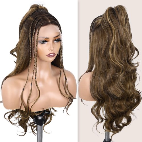 Lady Miranda Honey Blonde Wig Lace Front Wigs 13x4 Synthetic Lace Front Wig Pre-Plucked HD Lace Highlight Ombre Wig for Black Women 26inch Glueless Ready to Wear Wigs (Honey Blonde, 26 Inch)