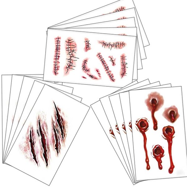 Scar Temporary Face Tattoo,Fake Bleeding Tattoos Sticker for Adult Kids Halloween Costume Accessories and Parties,15-Sheet