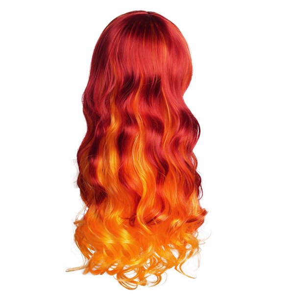 Rbenxia 30 Inch Gradient Orange Yellow Wigs Colorful Long Curly Wavy Wigs Hair Heat Resistant Spiral Costume Wigs Anime Fashion Halloween Christmas Cosplay Party (Yellow to Orange to Red)