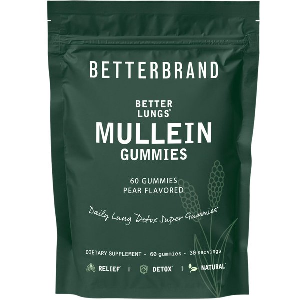 Betterbrand BetterLungs - Daily Respiratory Health Gummies | 1000mg Mullein Leaf herb Extract, Pear Flavor | Lung Health & Sinus Relief (30 Day Supply)