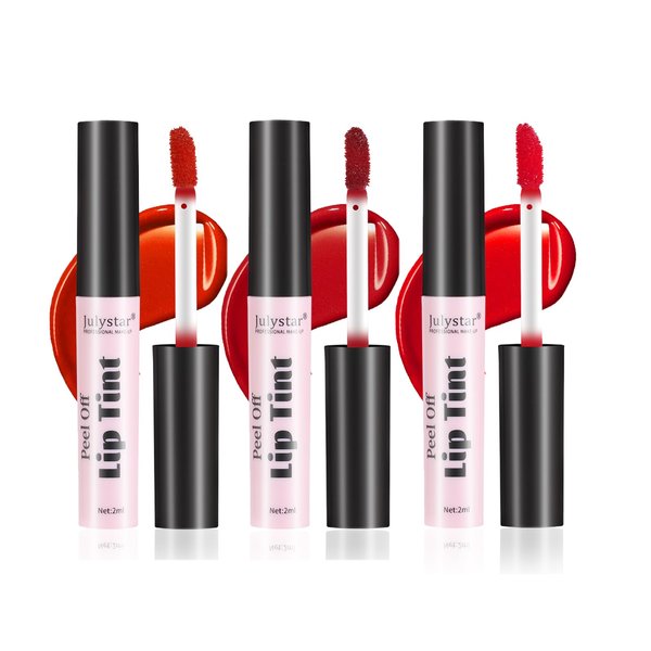 ONMYLOVIN 3 Colors Peel Off Matte Lip Tint, Peel Off Lip Stain, Matte Lasting Tattoo Lip Gloss, Non-Stick Cup Liquid Lipstick Tinted Lip Stain,Waterproof Formula (1&2&3#)
