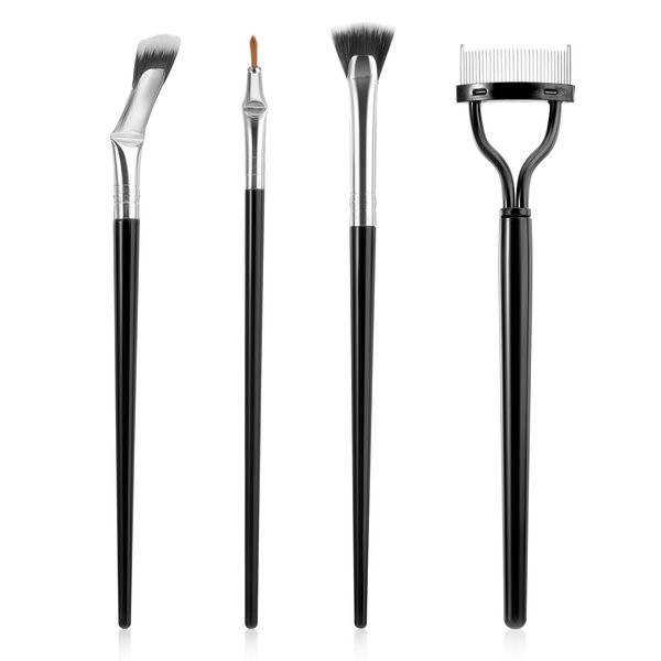 simarro 4Pcs Eyelash Brush Makeup Brush Set, Angle Brush Fan Angle Brush Straight Brush Steel Ruler Comb for Natural Lifted Eyelash Separator Eyebrow Applicator Portable Makeup Brush for Women Girl