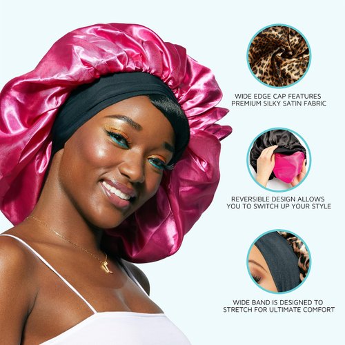 KISS Colors & Care Silky Satin Day & Night Black Cap - Jumbo Size Hair Bonnet For All Hair Types And Textures, Breathable, Comfortable Satin Fabric, Prevents Frizz & Hair Breakage, Friction & Dryness, Slip-Free Elastic Band