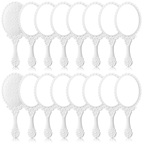 Yalikop 16 Pcs Retro Hand Held Mirror Vintage Handheld Mirror Vanity Cute Hand Mirror Oval Decorative Hand Held Mirror with Handle Compact Travel Mirror Makeup Mirror for Girls (White)