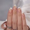 BTArtbox Press On Nails Almond - Designed White French Tip Press On Nails Short with Gold Foil, Glue On Nails for Summer Day Gifts, Natural Stick On Nails in 16 Sizes - 30 Nail Kit, Tiny Gloden
