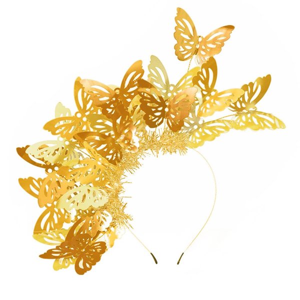 Barode Butterflies Headband Shiny Gold Sequins Fairy Headpiece Cute Headdress Princess Cosplay Costume Fascinator for Women(Gold)