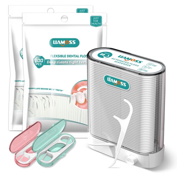 Dental Floss Picks Dispenser-308 Count Professional Cavity Resistant Flossers-LIAMOSS Automatic Pop Up Organiser Case-Intelligent Sealed Storage-Adults Best Dental Care Oral Tools