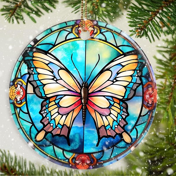 Dodosky Butterfly Christmas Ornament - Butterfly Ceramic Ornament - Butterfly Ornaments for Christmas Tree - Gifts for Butterfly Lovers - Butterfly Keepsake Gifts - Animal Lovers Ornament Gifts