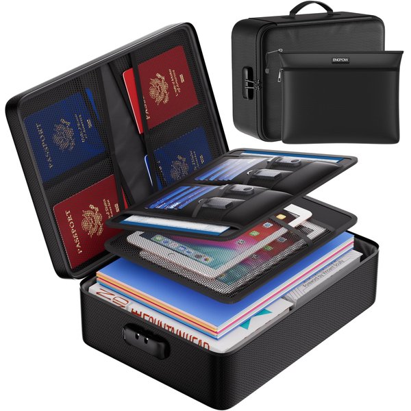 ENGPOW Fireproof Document Bag with Lock, Fireproof＆Waterproof File Organizer Bag with Money Bag, 5 Layers Protection Fireproof Bag Safe Storage for Important Documents,Passport,Laptop,Certificates