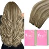 YoungSee Weft Hair Extensions Brown Balayage Sew in Extensions Medium Brown Fading to Brown Mix Platinum Sew in Weft Hair Extensions Human Hair Balayage Human Hair Weft Extensions 22Inch 100G