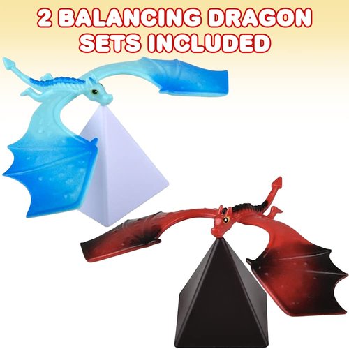 ArtCreativity Balance Dragon Toy Figures - Set of 2 with Pyramid Stands - Stress Relief Fidget Desk Toys for Kids & Adults