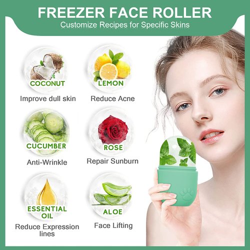 ZUKIMM Face Ice Roller, Ice Cube Roller for Eye Puffiness Relief, Silicone Icer Tool for Face and Neck to Relieve Fine Lines Puffiness Pores Wrinkles (Green)