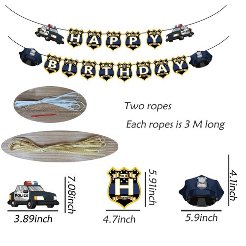 CupaPlay Police Happy Birthday Banner Party Decorations-Police Halloween Party Favors and Supplies Baby Shower/Birthday Wedding Home Decoration