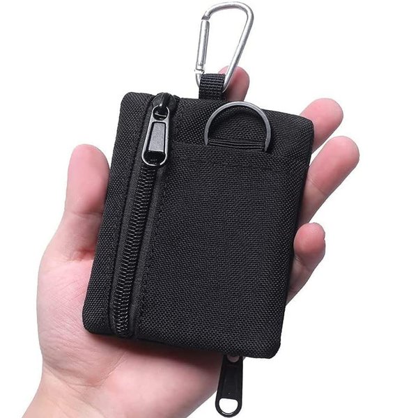 Tactical Keychain Pouch - Military Mini Size Belt Gear EDC Pocket Organizer as Coin Purse ID Card Holder Car Fob Key Waist Case Wallet Headset Pack (Black)