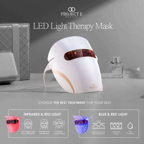 Project E Beauty LED Light Therapy Mask FDA-Cleared | Infrared, Red & Blue Light Therapy | Collagen Boost | Anti-Wrinkle & Anti-Acne | Wireless Face Mask | Advanced Skincare | All Skin Types