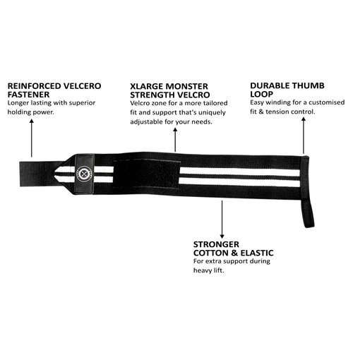 Spot Lion Fitness Wrist Wraps (Professional Quality) Powerlifting, Bodybuilding, Weight Lifting Wrist Supports for Weight Training - Black with White Stripes
