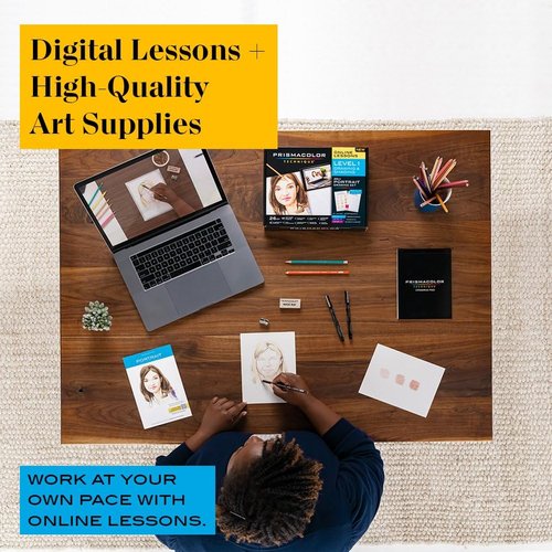 Prismacolor Technique, Art Supplies and Digital Art Lessons, Portrait Drawing Set, Level 1, 26 Count