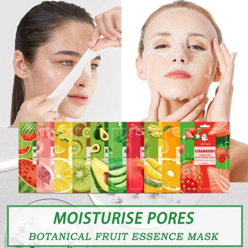 LZYLLS 22 Pack Sheet Face Mask Set,Moisturizing Long Lasting Facial Sheet Masks Combo,Hydrating Face Masks for All Skin Types