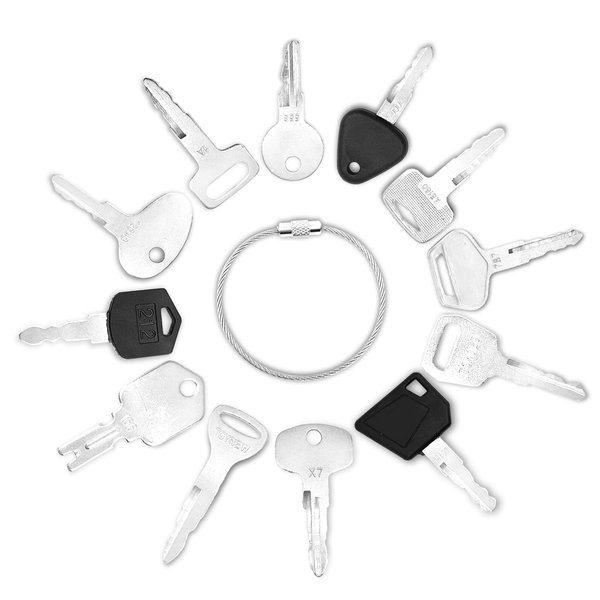 12 Forklift Key Set Forklift Keys Master Set With Chain - Compatible for Komatsu Toyota Yale Cat Clark Doosan Nissan Hyster JCB Mitsubishi Forklift Key Set