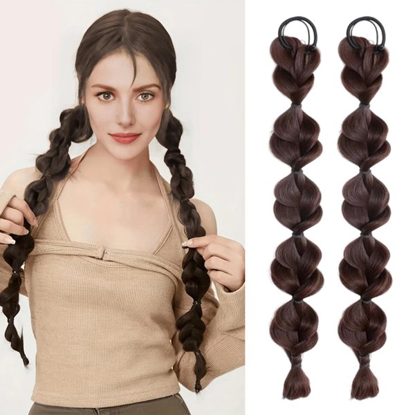 RUSTAMM Bubble Ponytail Wig Synthetic Braided Extensions with Hair Ties Hair Band Hairpieces for Women Girls DIY Daily Wear Hair Accessories (Dark Brown)