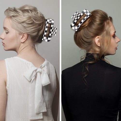 Checkered Hair Claw Clips for Women 2Pcs Checkered Claw Hair Clip Black and White Rectangle Square Clips Banana Barrettes for Thick Thin Hair Jaw Clips Hair Accessories