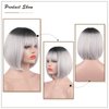 SOFEIYAN Short Straight Bob Wigs with Bangs 11 inch Synthetic Daily Party Cosplay Hair Wig for Black Women, Grey